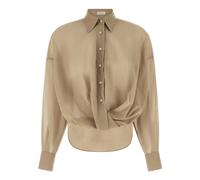 Brunello Cucinelli, ,Blouses & Shirts ,Donna ,Beige ,M Camicia Semia Trasparente in Taffetà di Cotone