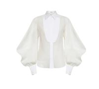 Brunello Cucinelli, ,Blouses & Shirts ,Donna ,Bianco ,L Camicia con maniche a sbuffo e bottoni