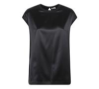 Brunello Cucinelli, ,Blouses & Shirts ,Donna ,Nero ,S T-shirt in Raso di Seta Stretch con Monili