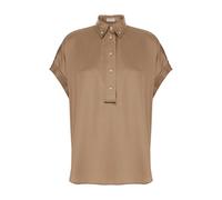 Brunello Cucinelli - Camicia a Maniche Corte in Raso di Seta Stretch con Monili - - Blouses & Shirts - Donna - Beige - L