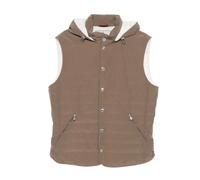 Brunello Cucinelli, ,Jackets ,Uomo ,Marrone ,XL Gilet Trapuntato con Cappuccio
