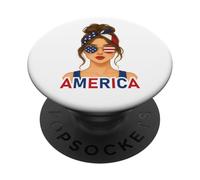 Brunette American Girl America Flag American Girlfriend Wife PopSockets PopGrip Adesivo