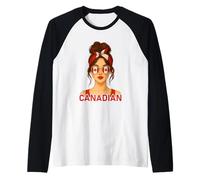 Brunette Canadian Girl Canada Flag Canadian Girlfriend Wife Maglia con Maniche Raglan