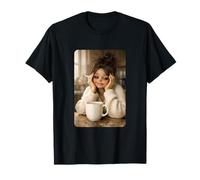 Brunette Doll Smoking Aesthetic Art Coffee Time Morning Mood Maglietta