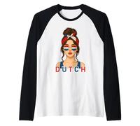 Brunette Dutch Girl Netherlands Flag Dutch Girlfriend Wife Maglia con Maniche Raglan