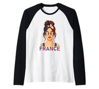 Brunette French Girl France Flag French Girlfriend Wife Maglia con Maniche Raglan