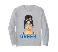 Brunette Greek Girl Greece Flag Greek Girlfriend Wife Maglia a Manica