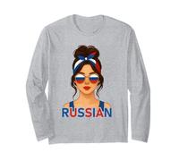 Brunette Russian Girl Russia Flag Russian Girlfriend Wife Maglia a Manica