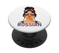 Brunette Russian Girl Russia Flag Russian Girlfriend Wife PopSockets PopGrip Adesivo
