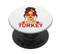 Brunette Turkish Girl Turkey Flag Turkish Girlfriend Wife PopSockets PopGrip Adesivo