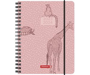 BRUNNEN Calendario scolastico "Wild Animals" 2023/2024, 2 pagine = 1 settimana A6, rosa