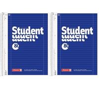 BRUNNEN Collegeblock - Block notes con rilegatura a spirale, 4 fori, 70 g/mq, formato A4, a righe (Confezione da 2)