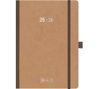 BRUNNEN Diario scolastico (2025/2026) FACT!plus, 2 pagine = 1 settimana, A5, 208 pagine, busta pressspan, marrone