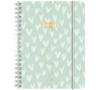 BRUNNEN Diario scolastico (2025/2026) "Hearts", 2 pagine = 1 settimana, A6, 208 pagine, busta PP, verde menta