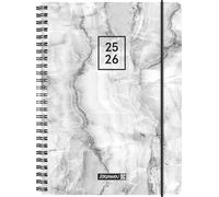 BRUNNEN Schülerkalender (2025/2026) "Grey Marble", 2 Seiten = 1 Woche, A5, 208 Seiten, PP-Umschlag, grau
