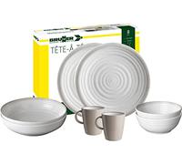 Brunner Set Stoviglie melamina Tête-à-tête Savana Grey 8pz Bianco