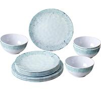 BRUNNER Set stoviglie da Campeggio (Set 12 Pezzi) per 4 Persone - Midday Amalfi - in melamina Stone Touch di Alta qualità, Antiscivolo e Resistente