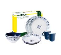 Brunner Set Stoviglie melamina Tête-à-tête Blue Ocean 8pz Bianco/Blu
