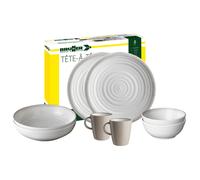 Brunner Set Stoviglie melamina Tête-à-tête Savana Grey 8pz Bianco