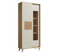 Bruno - Vetrina con LED a 2 ante a 5 ripiani, 87 x 193 cm, in legno chiaro, design senza tempo, colore: Bianco