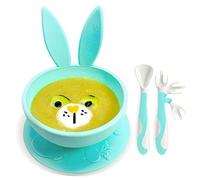 Brunoko Ciotole per bambini con ventosa - Set piatto a ventosa per bambini + cucchiaino per lo svezzamento - set per la pappa e lo svezzamento con piatto a ventosa in silicone senza BPA per bambini
