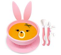 Brunoko Ciotole per bambini con ventosa - Set piatto a ventosa per bambini + cucchiaino per lo svezzamento - set per la pappa e lo svezzamento con piatto a ventosa in silicone senza BPA per bambini