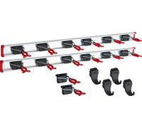 Bruns Supporto per attrezzi da 100 cm - 2 binari con 14 supporti e 4 ganci - Supporto per attrezzi da giardino, supporto per scopa da parete, campo di serraggio 0 - 50 mm, nero/rosso
