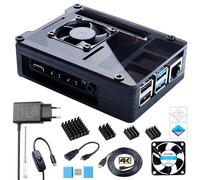 Bruphny Case per Raspberry Pi 4 con Ventola, 5.1V 3A USB-C Alimentatore, 4 Dissipatore, 1.8M Micro-HDMI Cavo, USB Lettore di Schede, Micro HDMI to HDMI Adattatore per Raspberry Pi 4 Modello B