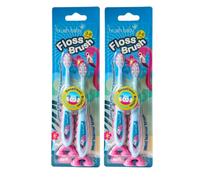 brush-baby - Spazzolino da denti Flamingo FlossBrush, 3-6 anni - Setole morbide per denti da latte e gengive - Divertente design fenicottero con piedini a ventosa - Pulisce la superficie e tra i denti