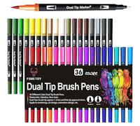 Brush Pen 36 colori Pennarelli Lettering, Dual Brush Pen con Punta Fine da 0,4 mm e 1-2mm Punta Brush, Penne da Colorare ad Acquerello per Adulti Bullet Journal, Lettering, Mandala e Disegnare