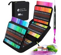 Brush Pen Lettering 100 Colori, Pennarelli Doppia Punta Fine E Grossa Pennello,