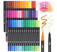 Brush Pen Lettering, 48 Colori Pennarelli Doppia Punta Fine 0,4 mm e 1-2mm Punta Pennello, Penne da Colorare ad Acquerello per Adulti Bullet Journal, Libri da Colorare, Mandala, Disegnare a Scuola