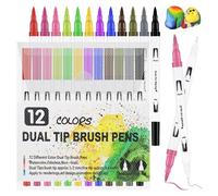 Brush Pen Pennarelli Doppia Punta Fine & Grossa, 12 Colori Marker Pennarelli Acquerellabili Lettering Pennello Fine Per Adulti Bambino Mandala Bullet Journal Colorare Disegno Calligrafia