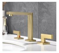 Brushed d Basin Faucet Deck Mounted Double Handle Brush Tap Mixer Hot and Cold showerroom Sink Faucet, Vessel (Black)