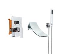 Brushed Golden Bathtub Faucet Brass Waterfall Bath Shower Mixer Faucet Concealed Rain Waterfall Bathroom Tub Mixer Tap(Chrome)