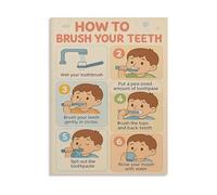 Brushing Teeth Instructions Poster for Kids Step by Step Visual Learning Guide Educational Bathroom Wall Art Decor(Unframed,12x18inch(30x45cm))
