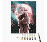 Brushme Pittura Con Numeri - Fino alla luna e indietro, 40x50 cm, spazio e amore in un’unica immagine, kit pittura adulti su tela arrotolata, soggetto galattico romantico