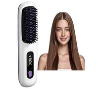 Brusho Hair Pro Spazzola per lisciare i capelli senza fili, Mini Spazzola per lisciare i capelli portatile senza fili con display a LED, pettine caldo leggero agli ioni negativi (Bianco)