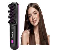 Brusho Hair Pro Spazzola per lisciare i capelli senza fili, Mini Spazzola per lisciare i capelli portatile senza fili con display a LED, pettine caldo leggero agli ioni negativi (Nero)