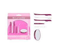 Brushworks Precision Brow Shaping Set - Dermaplaners & Tweezers, Includes Magnifying Mirror For Precision