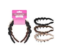 Brushworks Ribbon Zig Zag Headbands 3 Pack - 90s Inspired Ribbon-Wrapped Hairbands in Black, Brown & Beige, Satin, Ruched, Comfortable, Stylish & Secure Everyday Hair Accessories