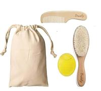 Brushy - Kit spazzola per bambini con setole morbide - Pettine in legno e spazzola in silicone - Set cura dei capelli neonato con sacchetto di cotone