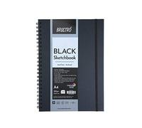 Brustro Blocco da disegno nero da artista, formato A4, 200 g/m², 80 pagine, rilegatura a spirale, ideale per matite colorate, penne gel, gesso, pastelli, colori metallizzati, carbone, inchiostri,