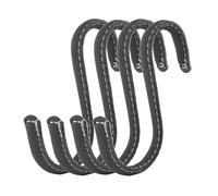 Brute Strength - 4 ganci a forma di S avvolti in pelle pieno fiore - grigio - Acciaio inossidabile e materiale in pelle - Ganci resistenti per la cucina e la casa