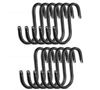 Brute Strength - Ganci a forma di S avvolti in pelle pieno fiore - 12 pezzi - Nero - 10 cm di acciaio inossidabile Ganci da appendere per cucina, officina, bagno