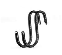 Brute Strength - Ganci a forma di S avvolti in pelle pieno fiore - 2 pezzi - Nero - 10 cm di acciaio inossidabile Ganci da appendere per cucina, officina, bagno