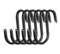 Brute Strength - Ganci a forma di S avvolti in pelle pieno fiore - 6 pezzi - Nero - 10 cm di acciaio inossidabile Ganci da appendere per cucina, officina, bagno