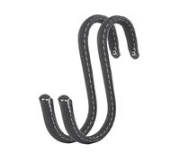 Brute Strength - Ganci a S Avvolti in Pelle Full Grain - 2 pezzi - Grigio - Ganci per Appendere in Acciaio Inox da 10 cm per Cucina, Officina, Bagno