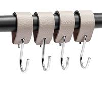 Brute Strength - Ganci a S multifunzionali in pelle - grigio chiaro - 4 pezzi - Gancio per cappotto - per cucina, bagno, camera da letto e ufficio