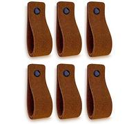 Brute Strength - Maniglie in camoscio - 16,5 x 2,5 cm - Cognac - 6 pezzi | Maniglie morbide in camoscio per ante, armadi, cassetti e cassettiere; viti corte e lunghe incluse